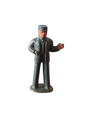 Vintage Barclay Lead Figure Railroad Worker Directing Passangers 1950s 1.75"